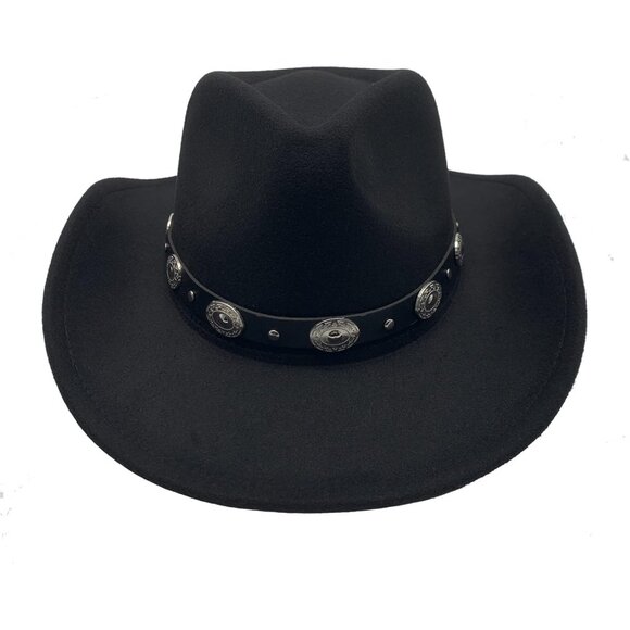 🆕 Men Black Cowboy Hat Western Felt Fedora Chapeau Halloween Costume Belt Wicks - Picture 6 of 6